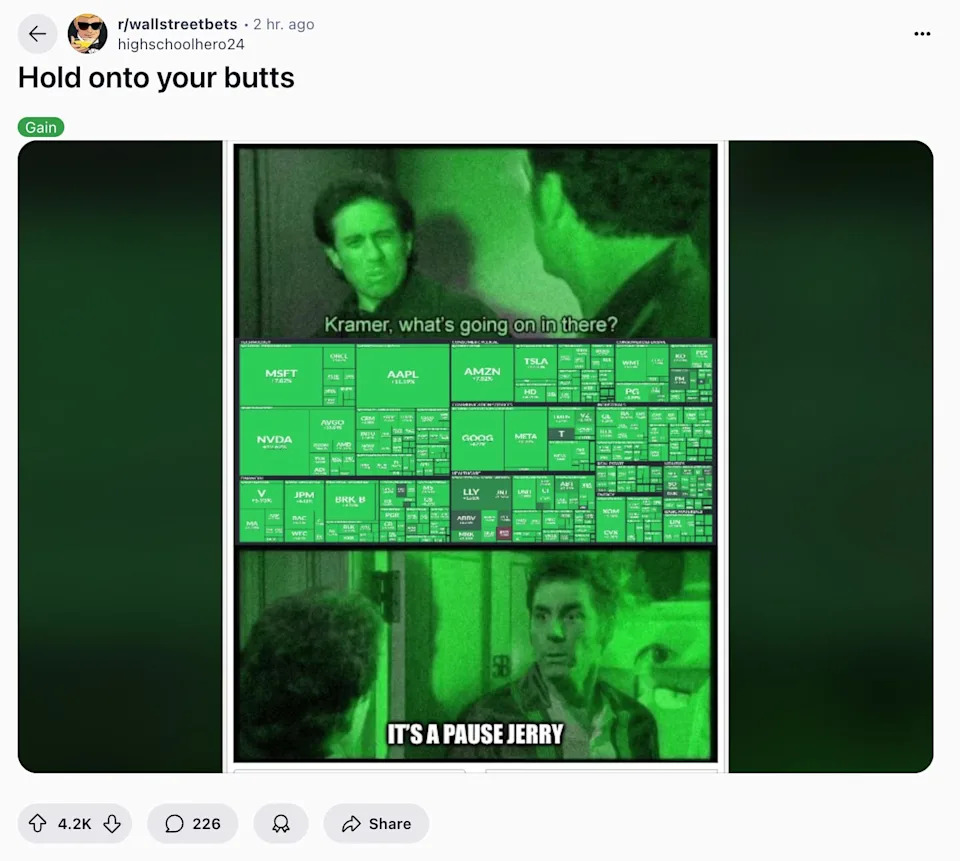 The stock market memes are in full swing after Trump's tariff whiplash